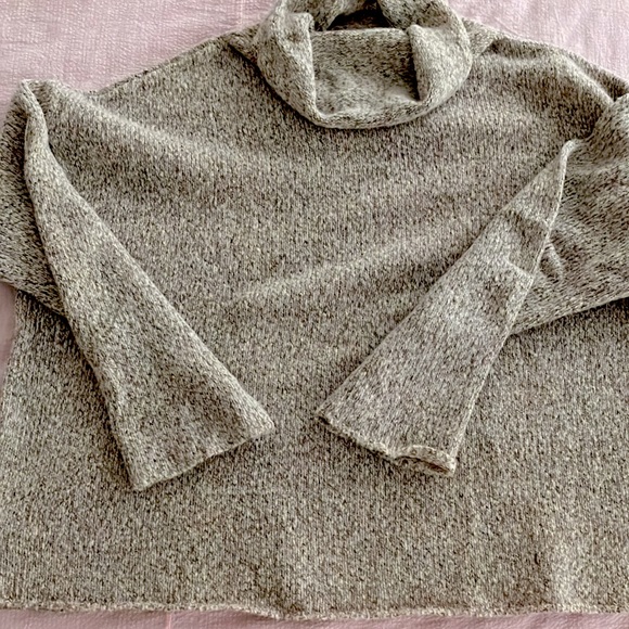 EILEEN FISHER boxy merino wool tweedy turtleneck sweater pullover Size L - Picture 3 of 8